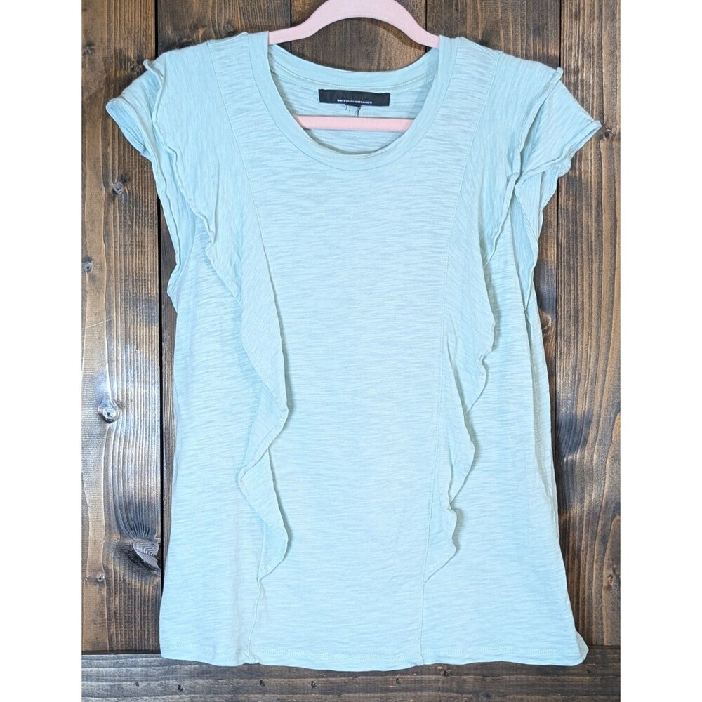 White House Black Market Sage Green Ruffle Flutter Sleeve Slub Knit Top Medium